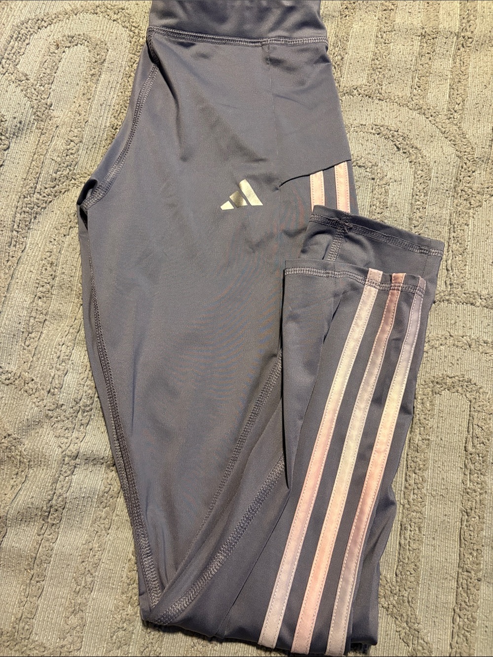 adidas Girls' Navy Leggings with Light Pink Stripes